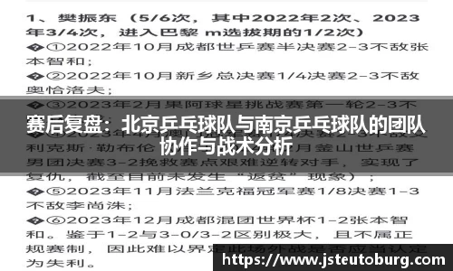 赛后复盘：北京乒乓球队与南京乒乓球队的团队协作与战术分析